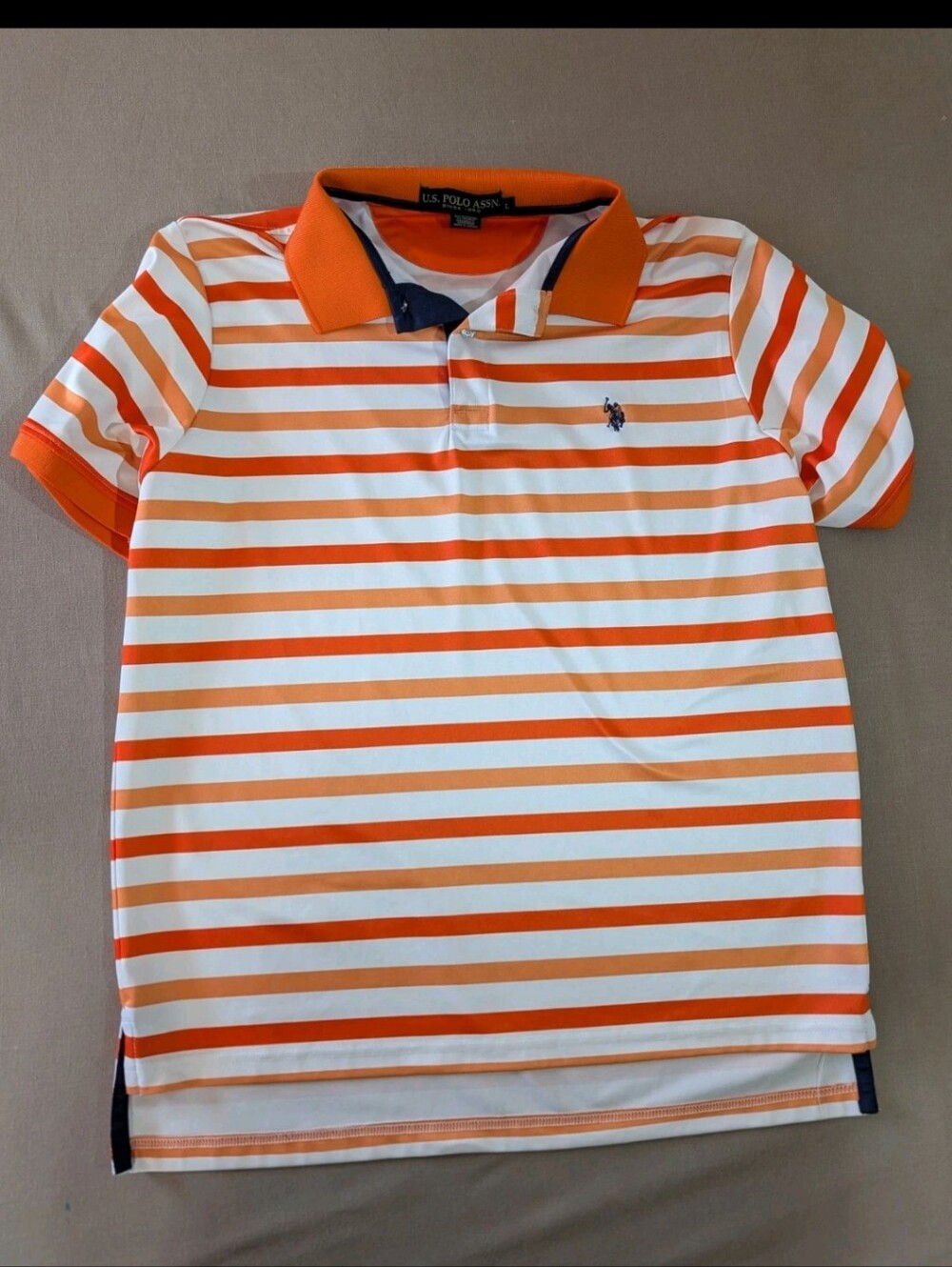 US Polo Assn Men’s L White Orange Striped Polo Shirt – Short Sleeve